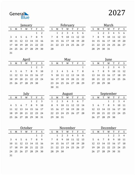 Free 2027 Calendars In Pdf Word Excel