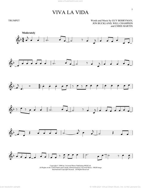 Viva La Vida Sheet Music For Trumpet Solo PDF Interactive