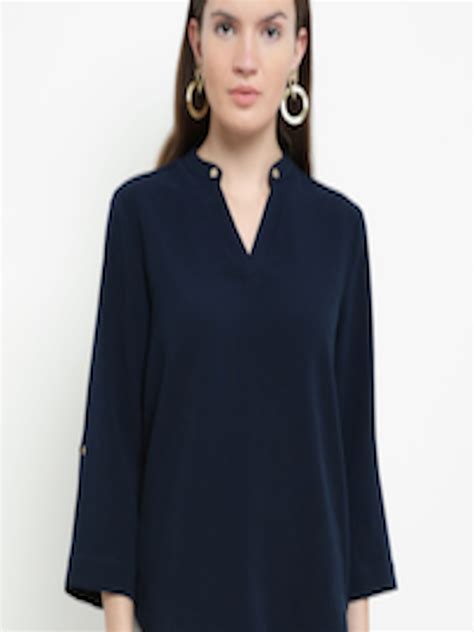 Buy Kazo Women Navy Blue Solid High Low Top Tops For Women 7523659 Myntra