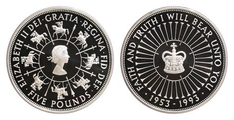 1993 Five Pounds Silver Proof Rev Coronation 40th Anniversary In