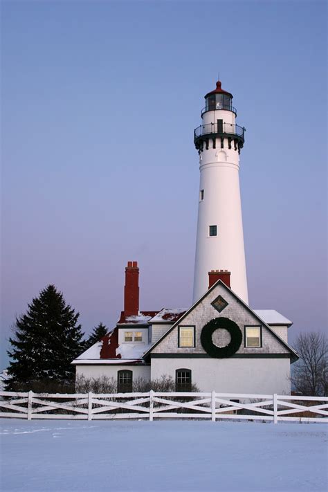 Photo Wind Point Lighthouse Winter Sunset Lighthouses Winter