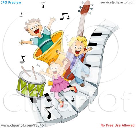 Royalty Free Rf Clipart Illustration Of Three Happy Kids On Piano