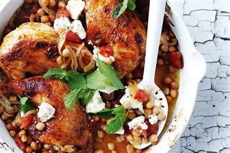 Harissa Roast Chicken With Chickpeas And Feta Recipe In 2020 Food Recipes Chicken Recipes