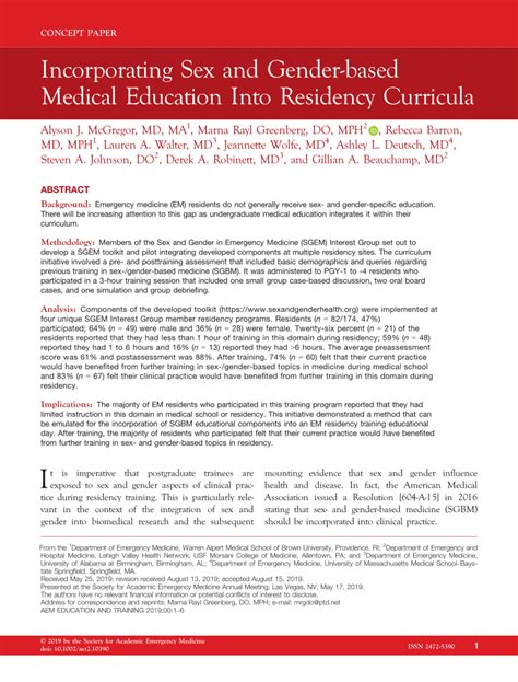 Pdf Incorporating Sex And Gender Based Medical Education Into Residency Curricula