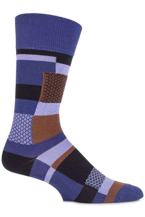 Mens 1 Pair Falke Cotton Multi Patterned Patchwork Socks In 3 Colours