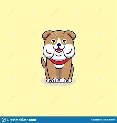 Cute Bulldog Sitting Cartoon Illustration Logo Vector Icon Modern Stock