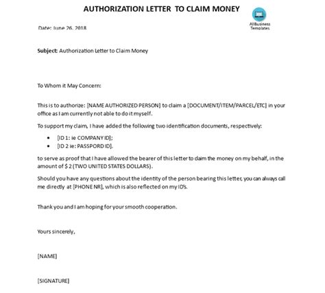 Sample Authorization Letter For Claiming Money Sample Vrogue Co