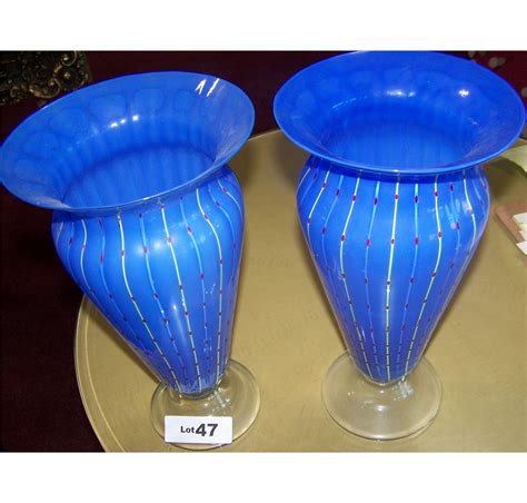 Pair Of Cobalt Blue Venetian Art Glass Vases