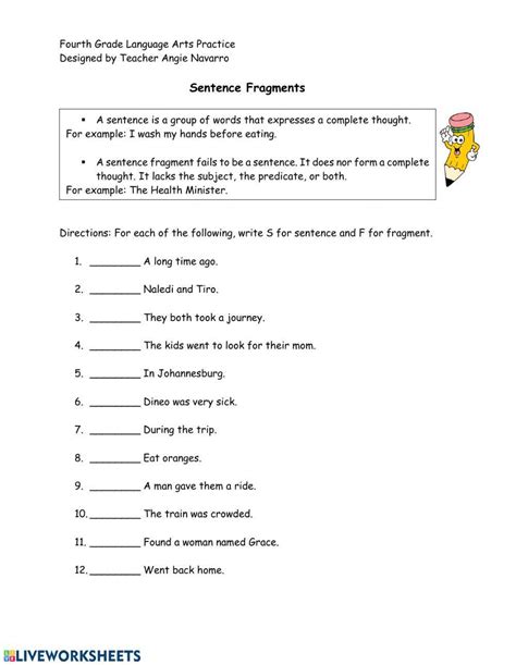Sentence Fragments Worksheet Live Worksheets