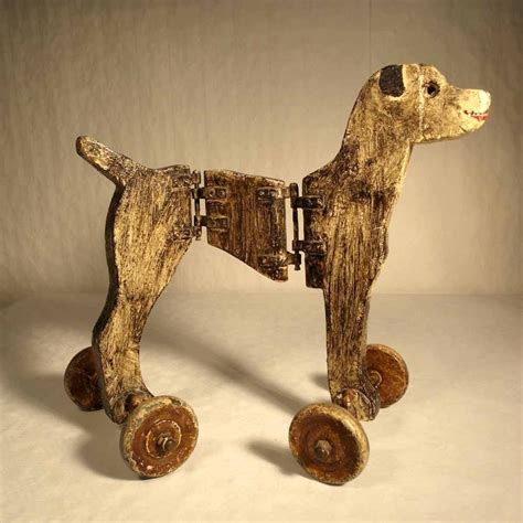Stunning Handmade Wooden Toy Dog On Wheels Pre Wwii Old Wood
