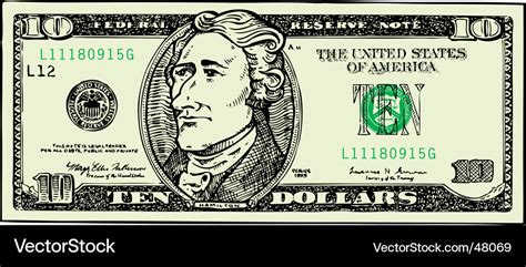 Ten Dollar Bill Royalty Free Vector Image Vectorstock