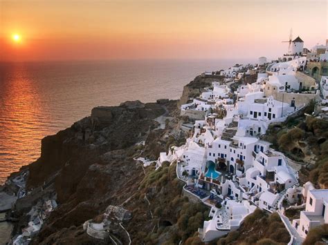 Sunset On The Island Of Santorini Greece Picture Sunset On The Island