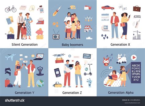 Generations Set Of Six Square Compositions With Royalty Free Stock