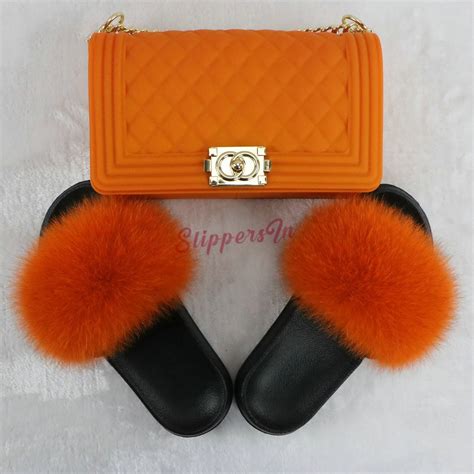 Big promo usd34.80 only women's shoes, shoes, mens shoes, shoe accessories, fashion fur slides and purse set furry woman slippers bag with summer purses fox fur femme pantoufles shoe set fluffy sliders latest update pricebig sales flash sales discount review descriptions cheap. Hot Pink Fur Slides with Matching Color Chain Purses