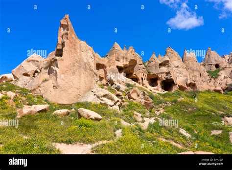 Volcanic Tuff Pillars And Abandoned Cave Dwellings Near Goreme And