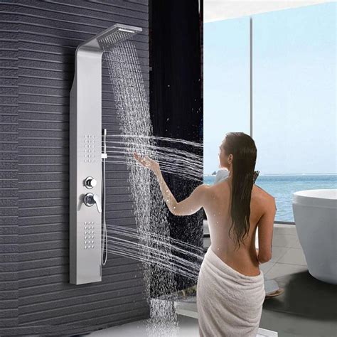 Brushed Nickel Shower Panel Tower Rain Waterfall Massage Body System