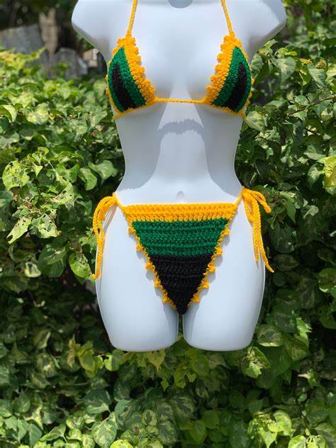 jamaican crochet bikini jamaican swimwear etsy