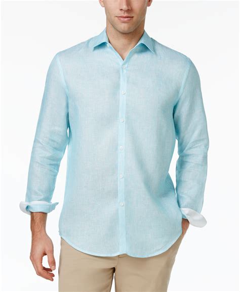 Tasso Elba Mens Textured 100 Linen Long Sleeve Shirt Created For