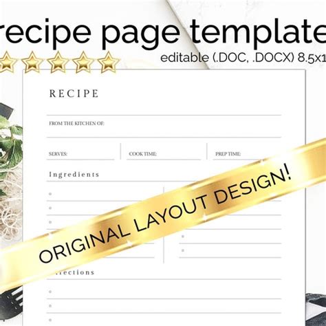 Best Seller Editable Recipe Template Design 033 Instant Etsy