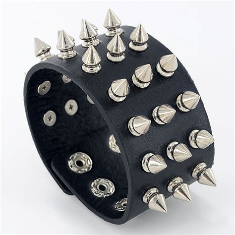 Punk Style Gothic Rock Three Row Metal Cone Stud Spikes Rivet Leather