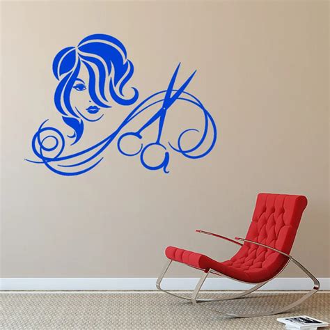 Vinyl Wall Decal Hairdressing Salon Haircut Scissors Hairstyle Stickers