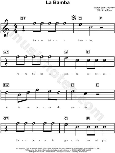 What this means is that if a piano plays the note middle c and you play what so far, you have learned how to read the notes on the staff and how to find those notes on the fretboard. Ritchie Valens "La Bamba" Sheet Music for Beginners in C ...
