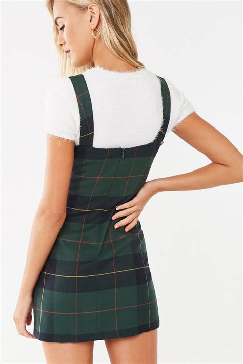 Plaid Overall Mini Dress High School Fashion Outfits Clothes Slip