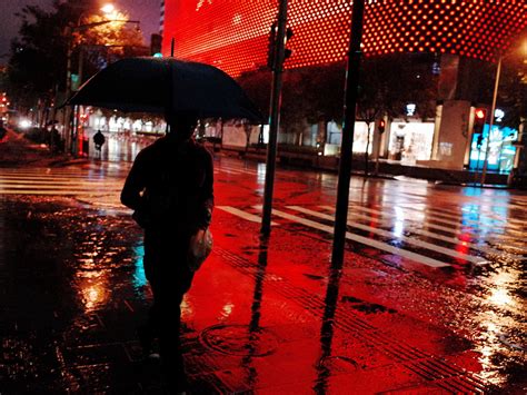 Wallpaper City Street Night China Water Red Reflection Rain