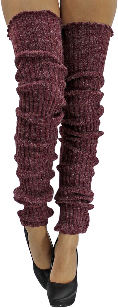 Burgundy Slouchy Thigh High Knit Dance Leg Warmers Clothing
