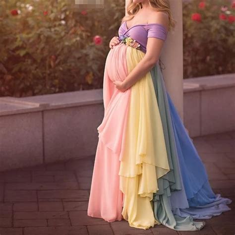 Sexy Shoulderless Maternity Dresses For Photo Shoot Maxi Gown Split Side Women Pregnant