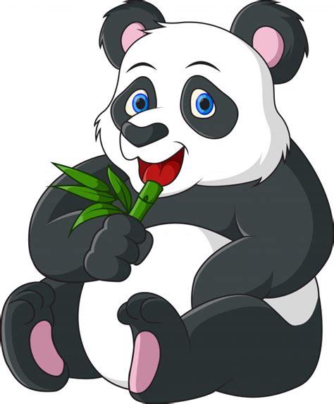 Cute Cartoon Panda Eating Bamboo Premium Vector
