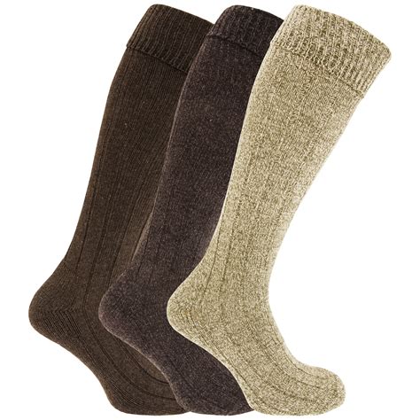 Mens Knee High Chunky Thermal Wool Boot Socks Pack Of 3 Ebay