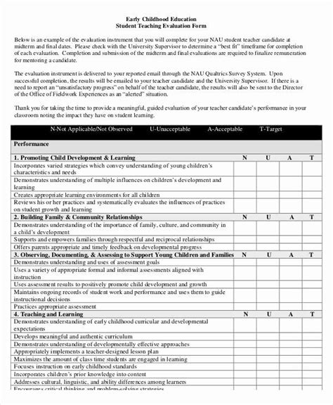 Preschool Teacher Evaluation Form Inspirational Free 37 Student