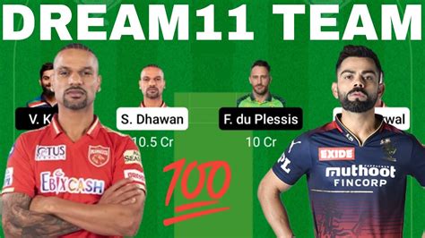 Tata Ipl Dream11 Team Pbks Vs Blr Dream11 Team Prediction Punjab Vs