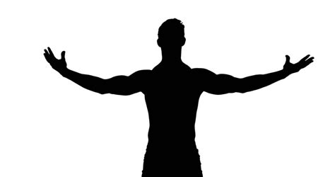 Muscular Silhouette Of Man Flexing Muscles On White Background Stock