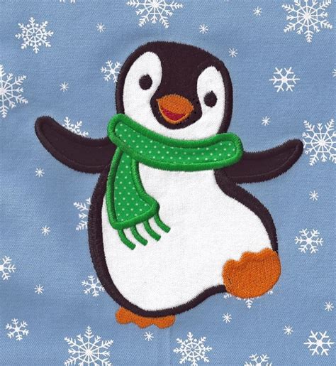 Happy Penguin Applique 3 Sizes Christmas Embroidery Patterns