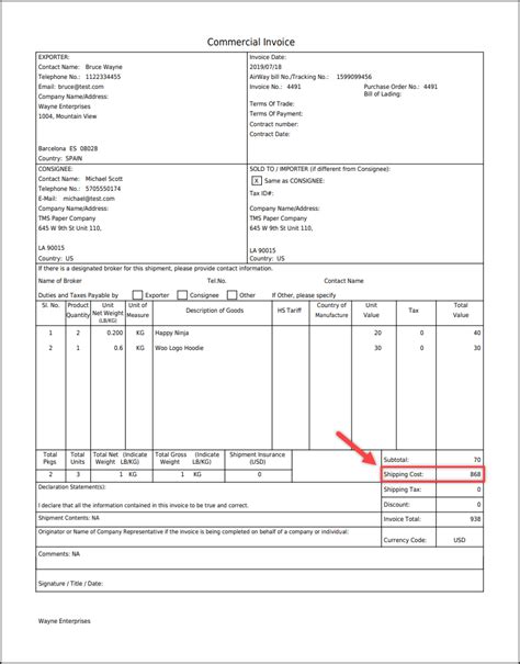 Shipment Receipt Dhl Invoice Template