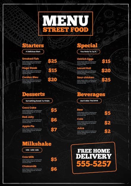 Free Vector Vertical Street Food Menu Template