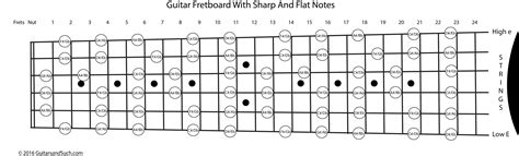 Guitar Fretboard With Frets Numbered And Notes Named