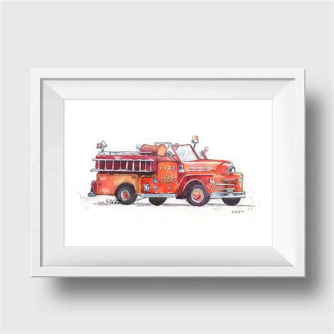 Fire Truck Decor Fire Truck Nursery Art Print Rescue Etsy Fire Truck Nursery Trucks Print