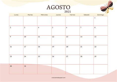 Calendario De Agosto 2021 Plantilla De Calendario Para Imprimir