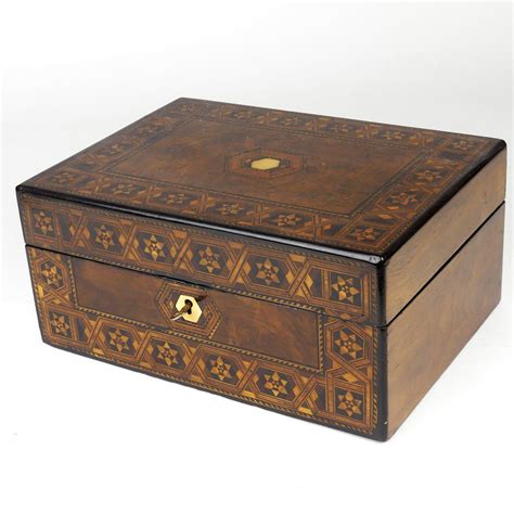 Victorian Tunbridge Ware Inlaid Walnut Box Boxes Writing Sewing