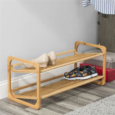 Wholesale Home Basics 2 Tier Slatted Shelf Bamboo Shoe Rack Natural At