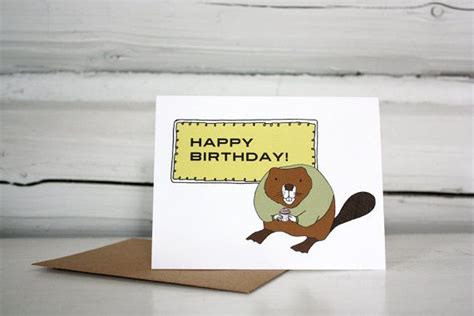 Funny Birthday Card Beaver With A Cupcake Etsy Funny Birthday Cards