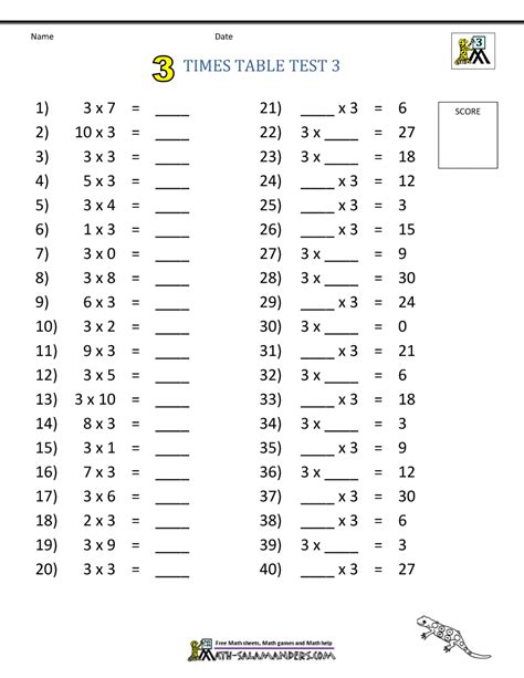 3 Times Table Multiplication Worksheets Pdf
