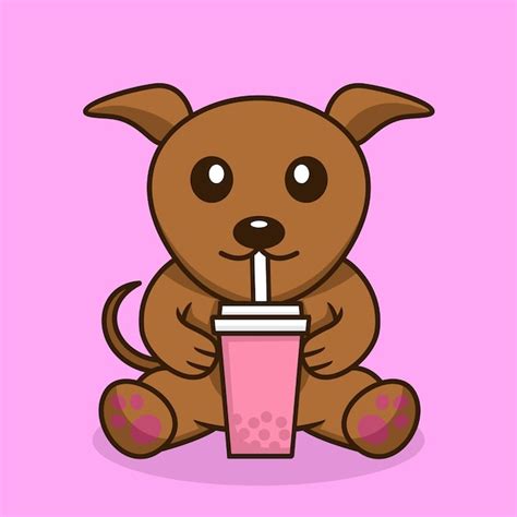 Premium Vector Vector Illustration Of Cute Dog Premium Drinking Boba