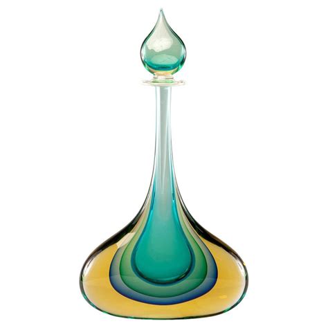 Monumental Murano Glass Teal And Amber Sommerso Perfume Bottle With