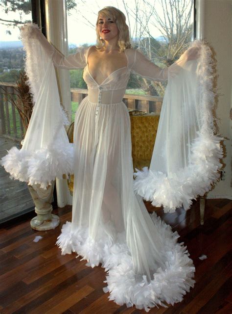 the hollywood starlet dressing gown maribou ostrich feather silk chiffon sheer robe crystal