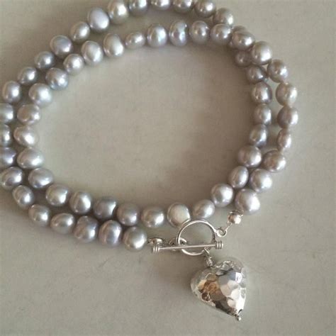 Grey Baroque Freshwater Pearl Necklace Sterling Silver Hammer Etsy