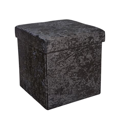 Simplify Black Crushed Velvet Folding Storage Ottoman Cube Toy Box